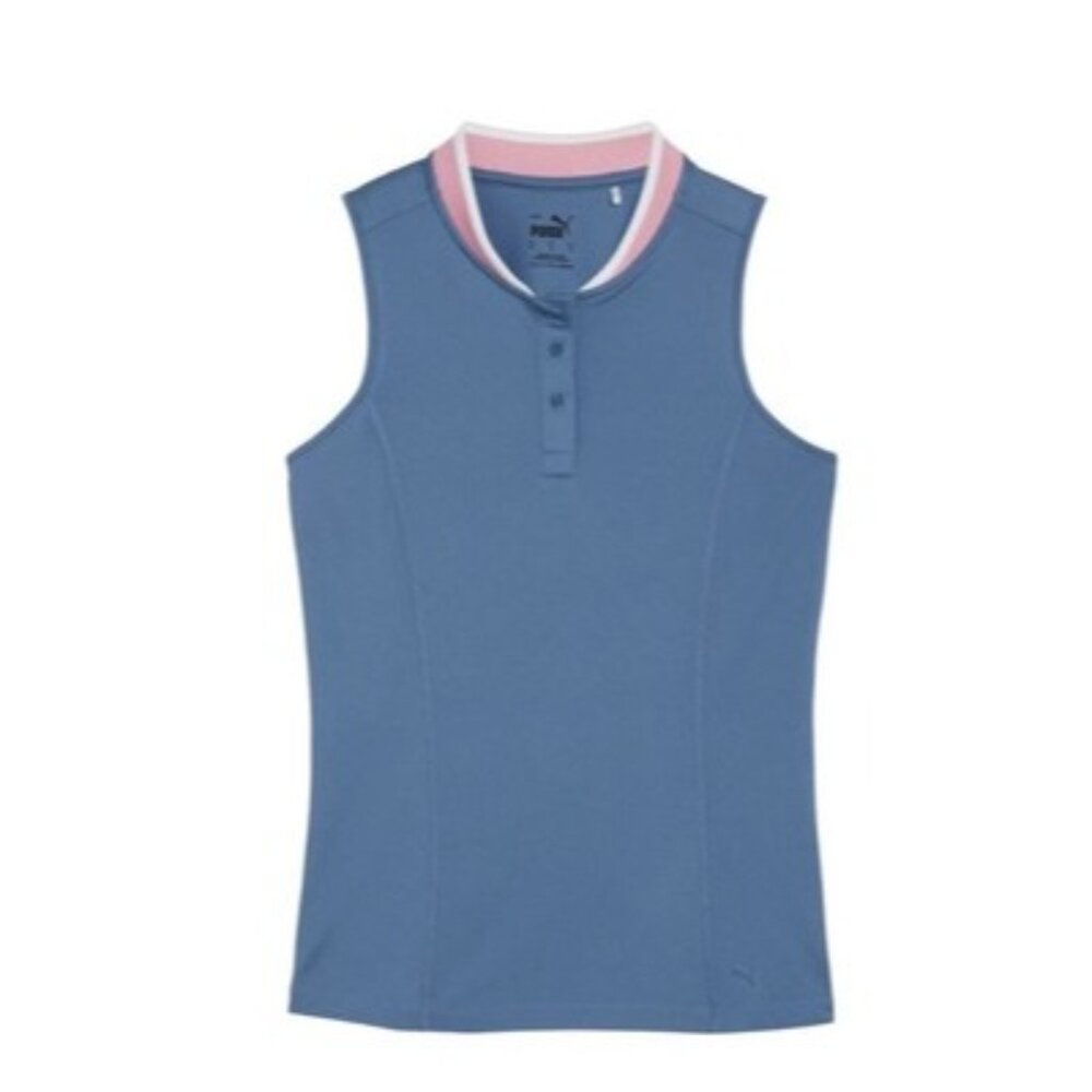 PUMA Women's Range Pique Sleeveless Golf Top Size XL Blue Preppy Active